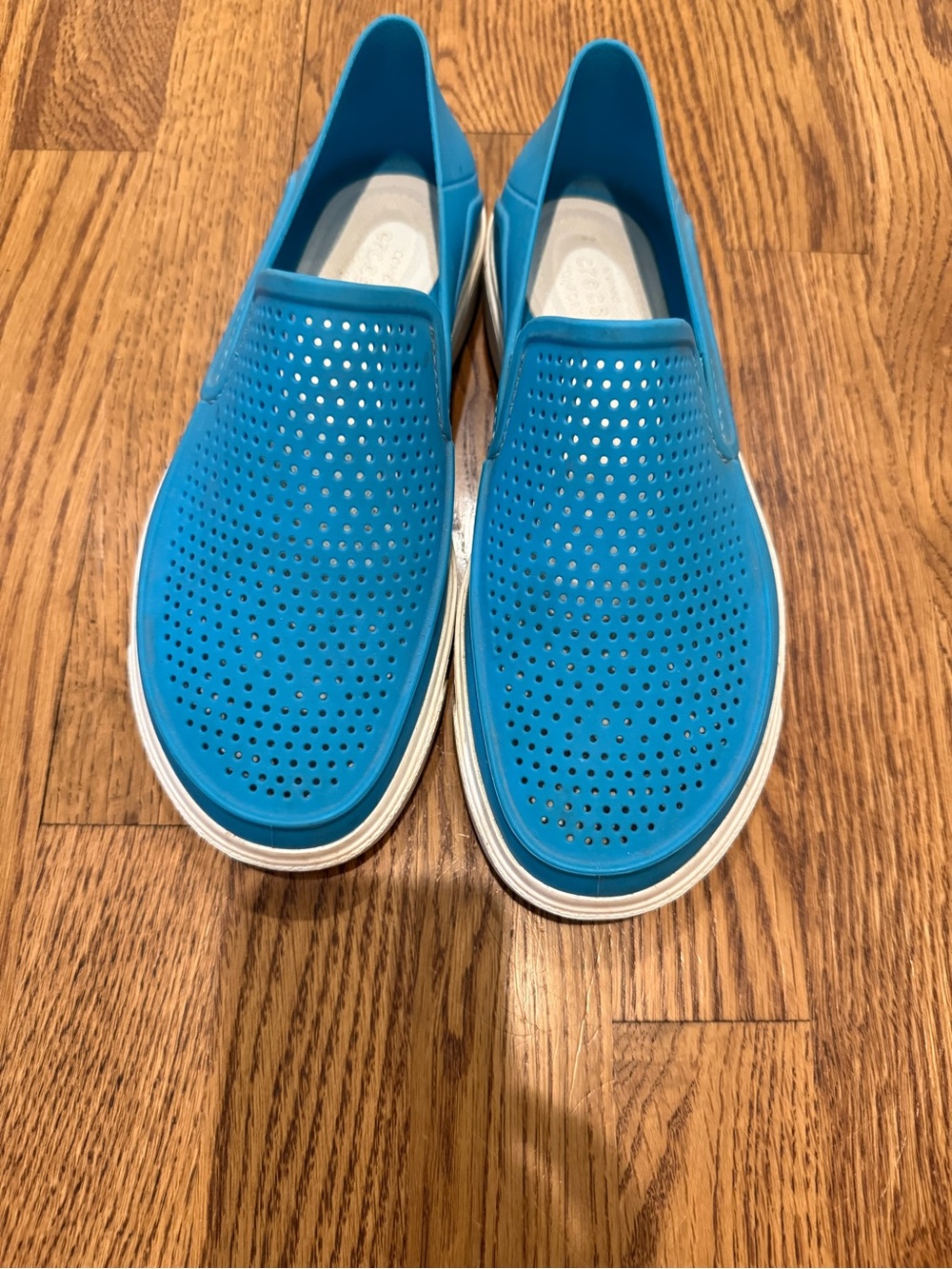 CROCS Women's Perforated Slip-On Loafers in Turquoise Blue